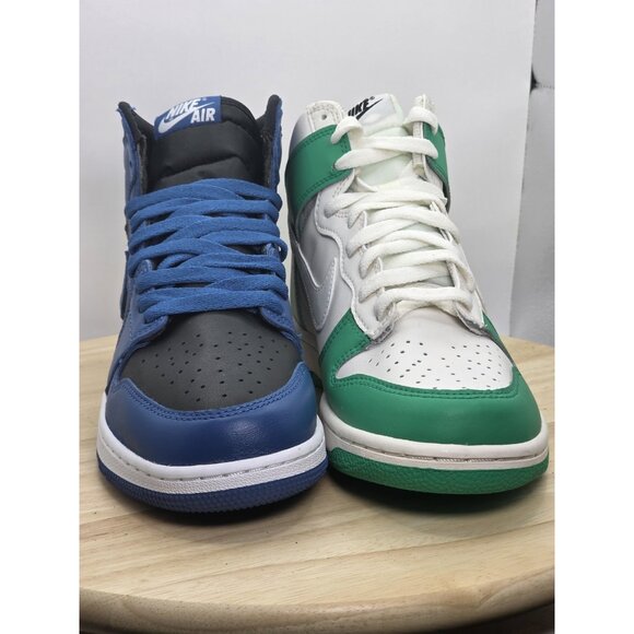 Size 7Y- Nike Air Jordan 1 Marina Blue & Nike Dunk High Stadium Green Miss-match - Picture 3 of 9